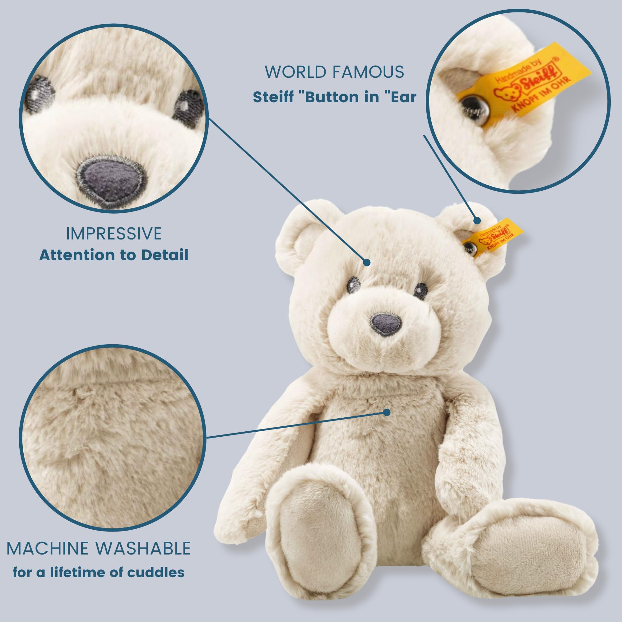 Steiff Bearzy Teddybär beige 28 cm, Stofftier Teddy, Kuscheltier Bär aus Plüsch, zum Kuscheln und Spielen für Babys