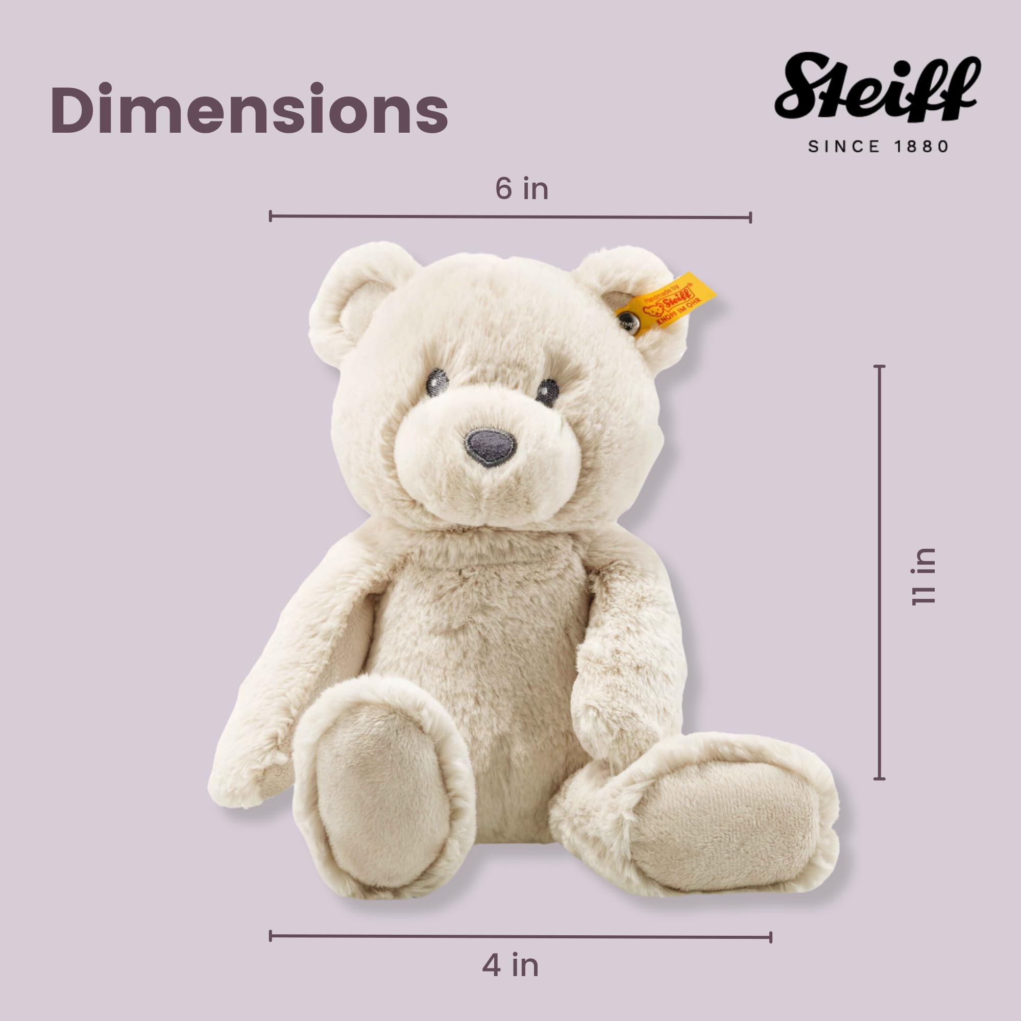 Steiff Bearzy Teddybär beige 28 cm, Stofftier Teddy, Kuscheltier Bär aus Plüsch, zum Kuscheln und Spielen für Babys