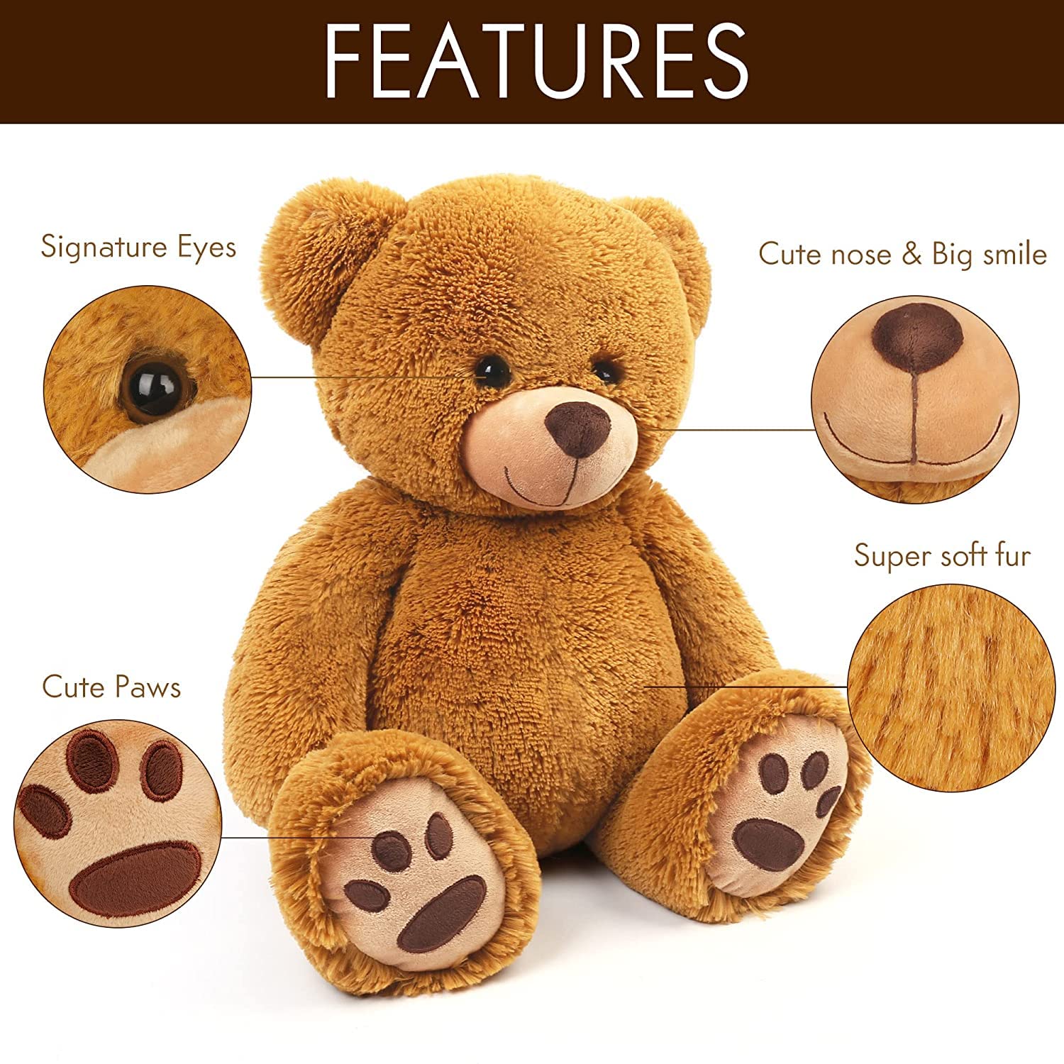 LotFancy Teddybär Kuscheltier 50cm, Plüschtier Stofftier Teddy, Süßes Geschenk für Kinder Mädchen Freundin