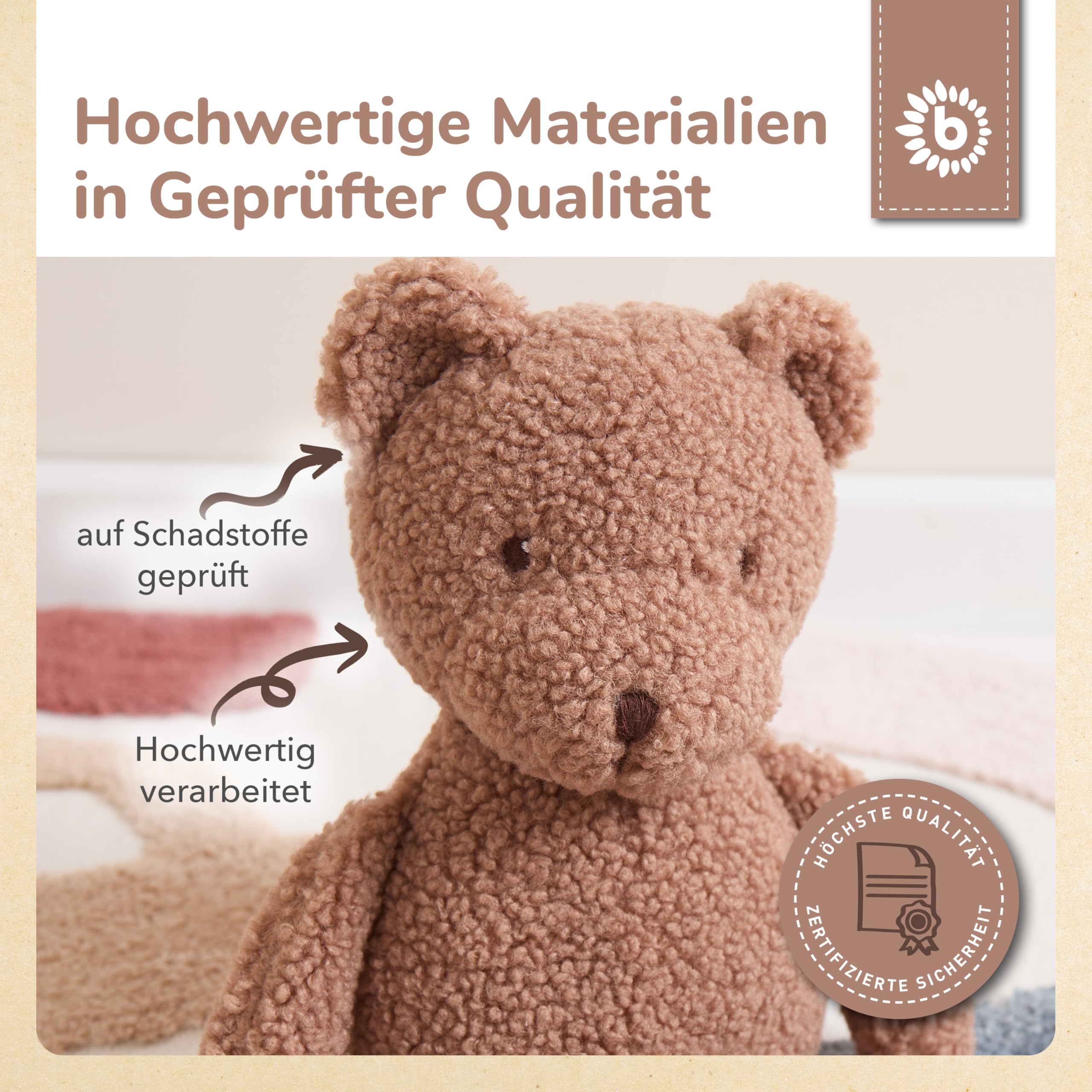 Bieco Kuscheltier Bär Mika | 37 cm | Teddybär aus Bouclé | Plüschbär | Plüschtier Teddy XXL Tedy Bear Plüschtier