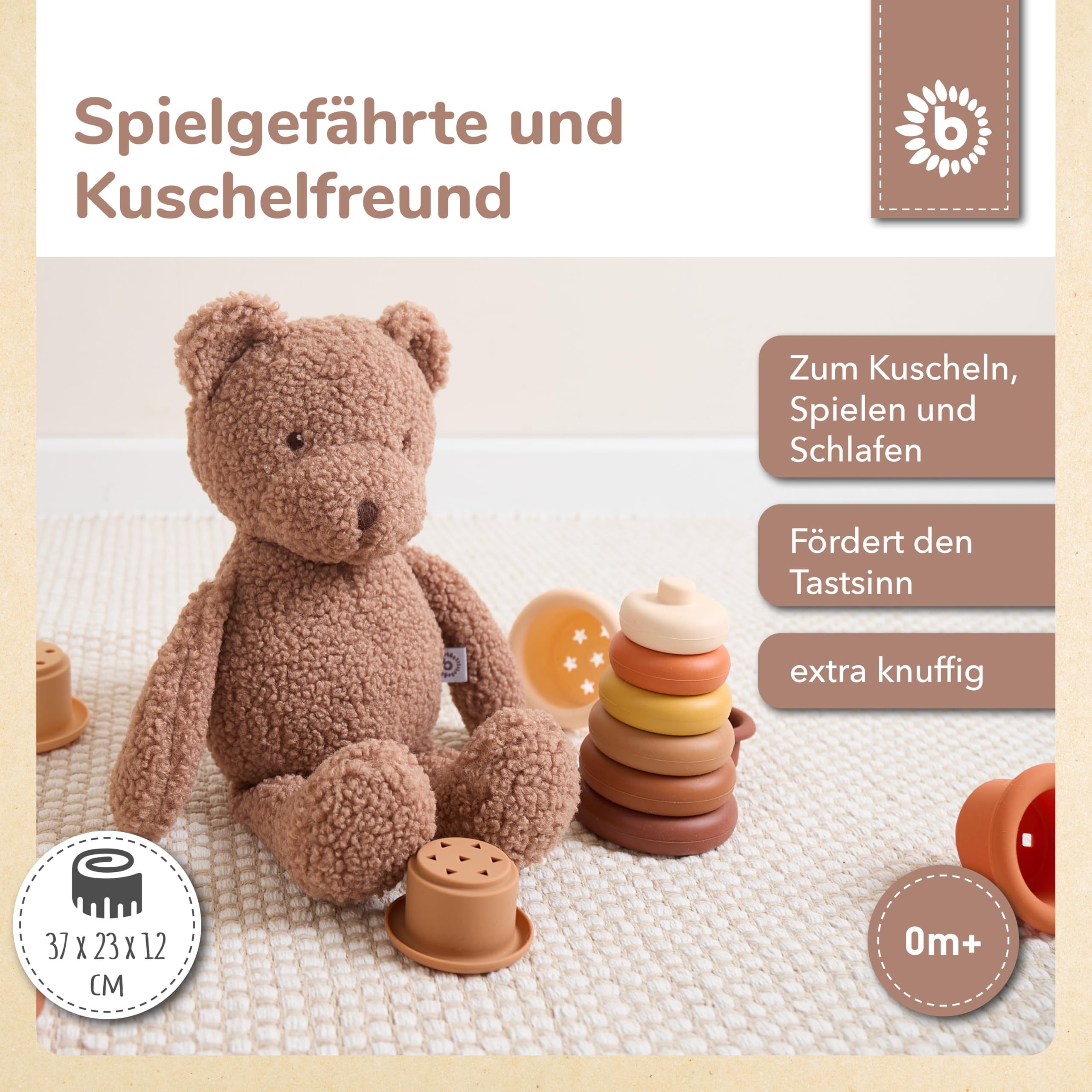 Bieco Kuscheltier Bär Mika | 37 cm | Teddybär aus Bouclé | Plüschbär | Plüschtier Teddy XXL Tedy Bear Plüschtier