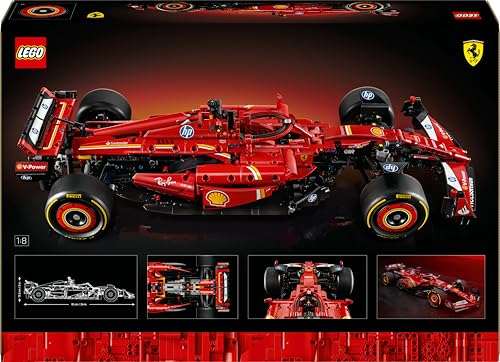 LEGO Technic 42207 Ferrari SF-24 F1 Rennwagen 1:8 mit V6-Motor, Getriebe, Lenkung & DRS, detailreicher Modellauto-Bausatz für Erwachsene