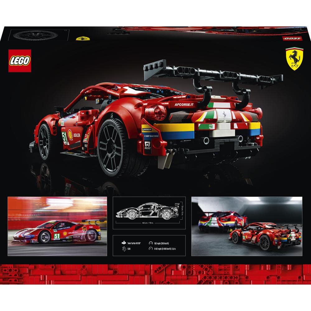 LEGO Technic 42125 Ferrari 488 GTE AF Corse # 51, Authentisches Langstreckenrennwagenmodell für Erwachsene