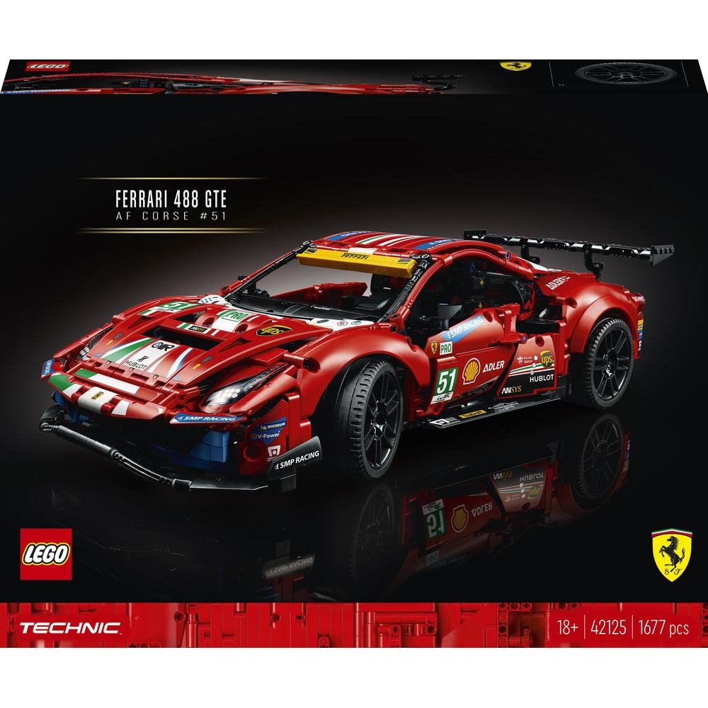 LEGO Technic 42125 Ferrari 488 GTE AF Corse # 51, Authentisches Langstreckenrennwagenmodell für Erwachsene