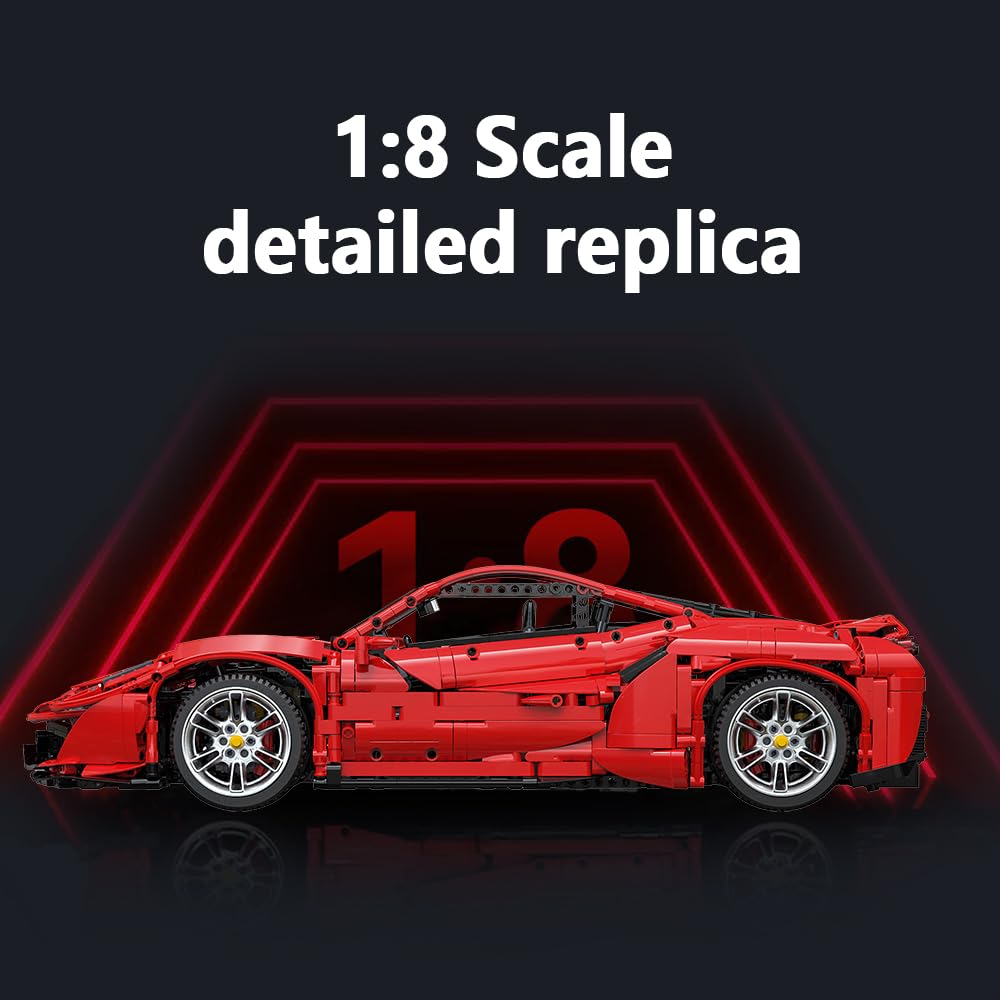 CaDA Master C61042w Supercar 488, Technik Modellauto 1:8 mit 3187 Steinen, ferngesteuertes Sportwagen-Bausatz für Erwachsene & Jugendliche