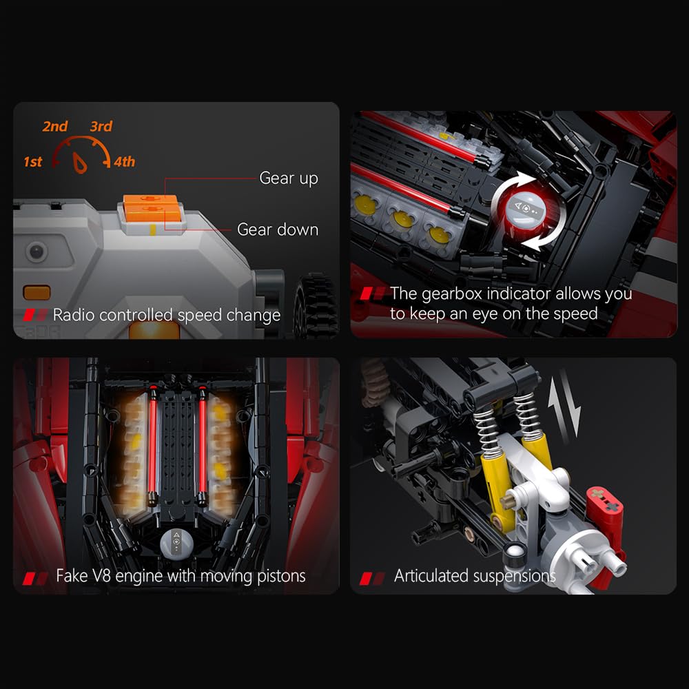 CaDA Master C61042w Supercar 488, Technik Modellauto 1:8 mit 3187 Steinen, ferngesteuertes Sportwagen-Bausatz für Erwachsene & Jugendliche