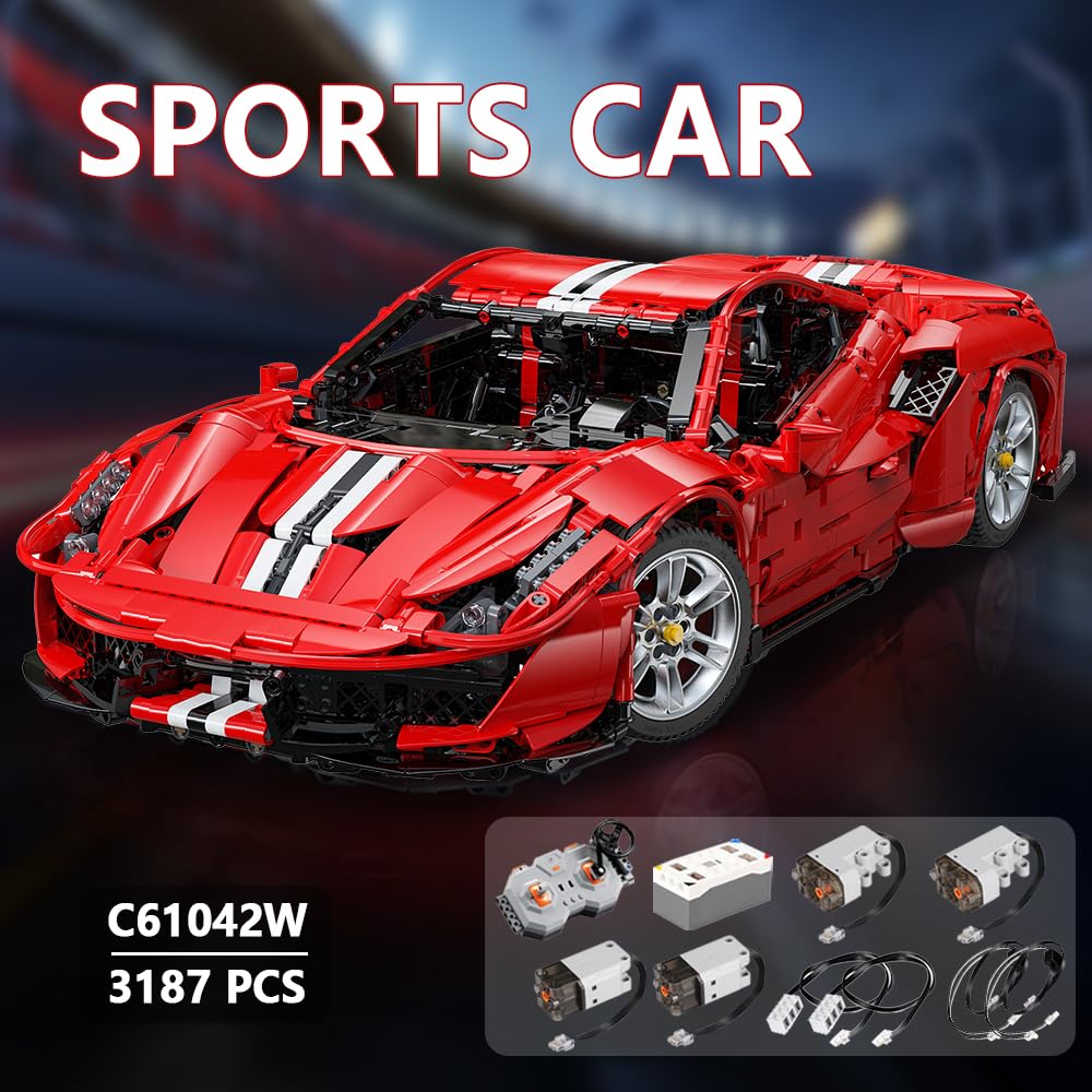 CaDA Master C61042w Supercar 488, Technik Modellauto 1:8 mit 3187 Steinen, ferngesteuertes Sportwagen-Bausatz für Erwachsene & Jugendliche