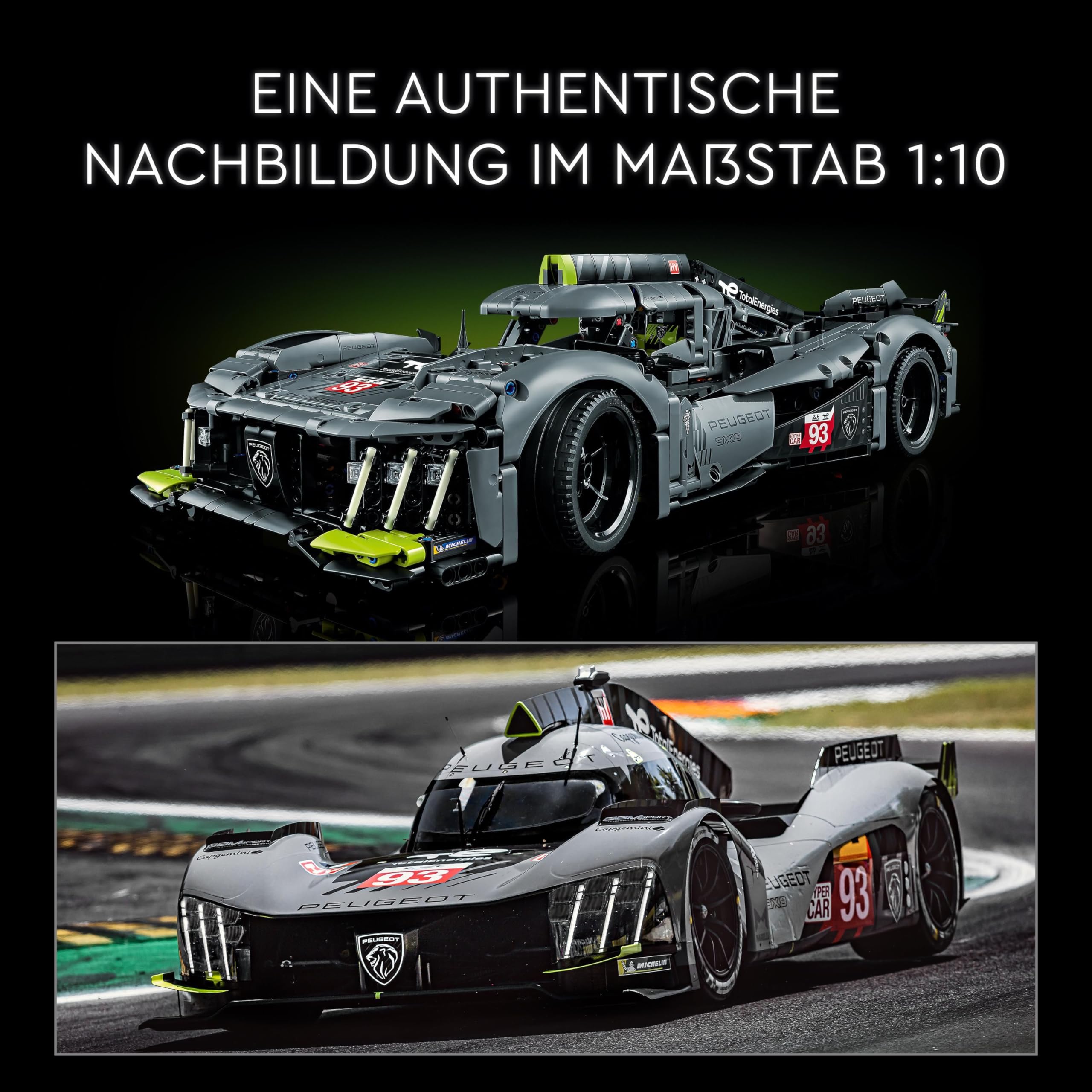 LEGO 42156 Technic Peugeot 9X8 24H Le Mans Hybrid Hypercar Modellauto 1:10, Bausatz für Erwachsene & Sammler