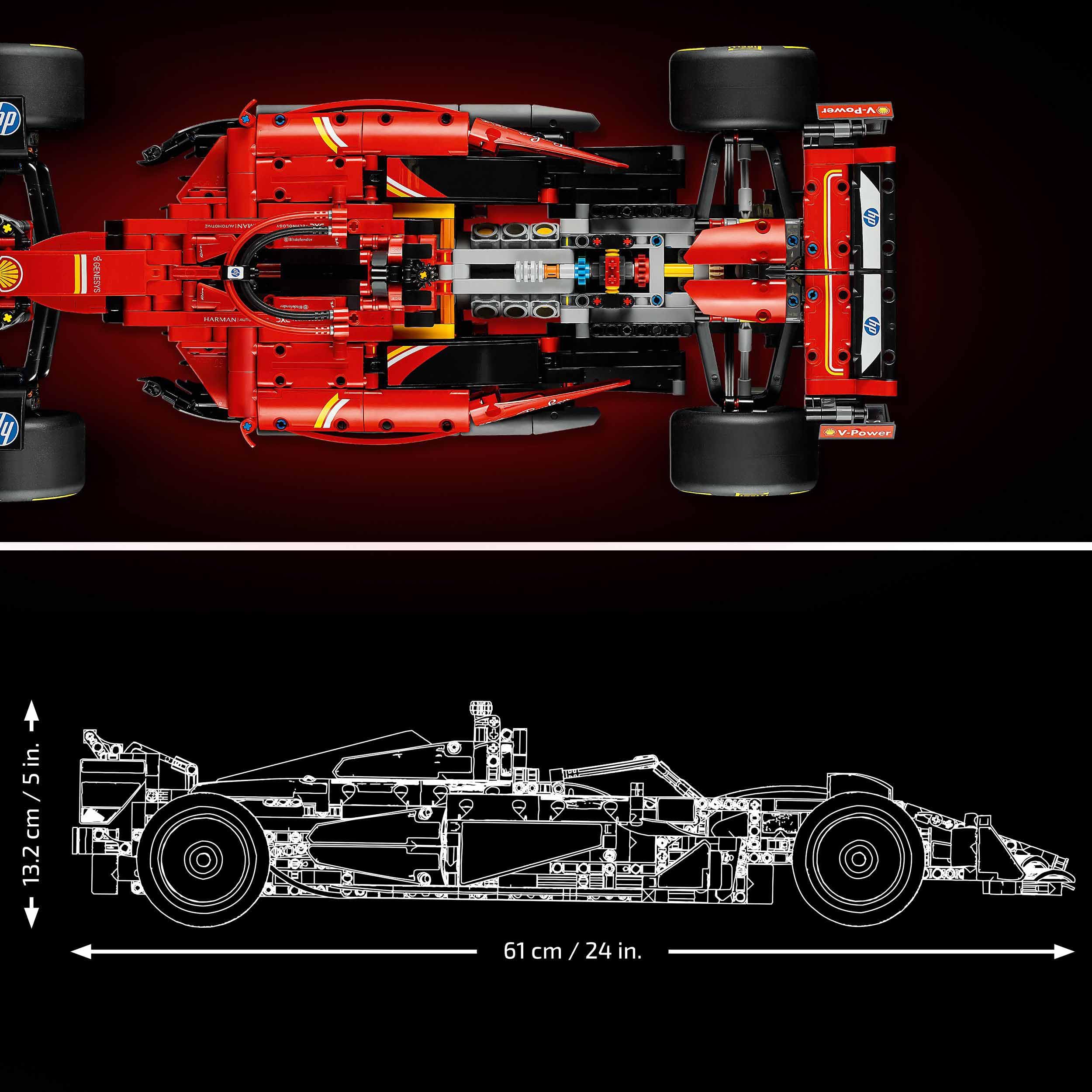 LEGO Technic 42207 Ferrari SF-24 F1 Rennwagen 1:8 mit V6-Motor, Getriebe, Lenkung & DRS, inkl. Speed Champions 30709 Polybag Sammlerset