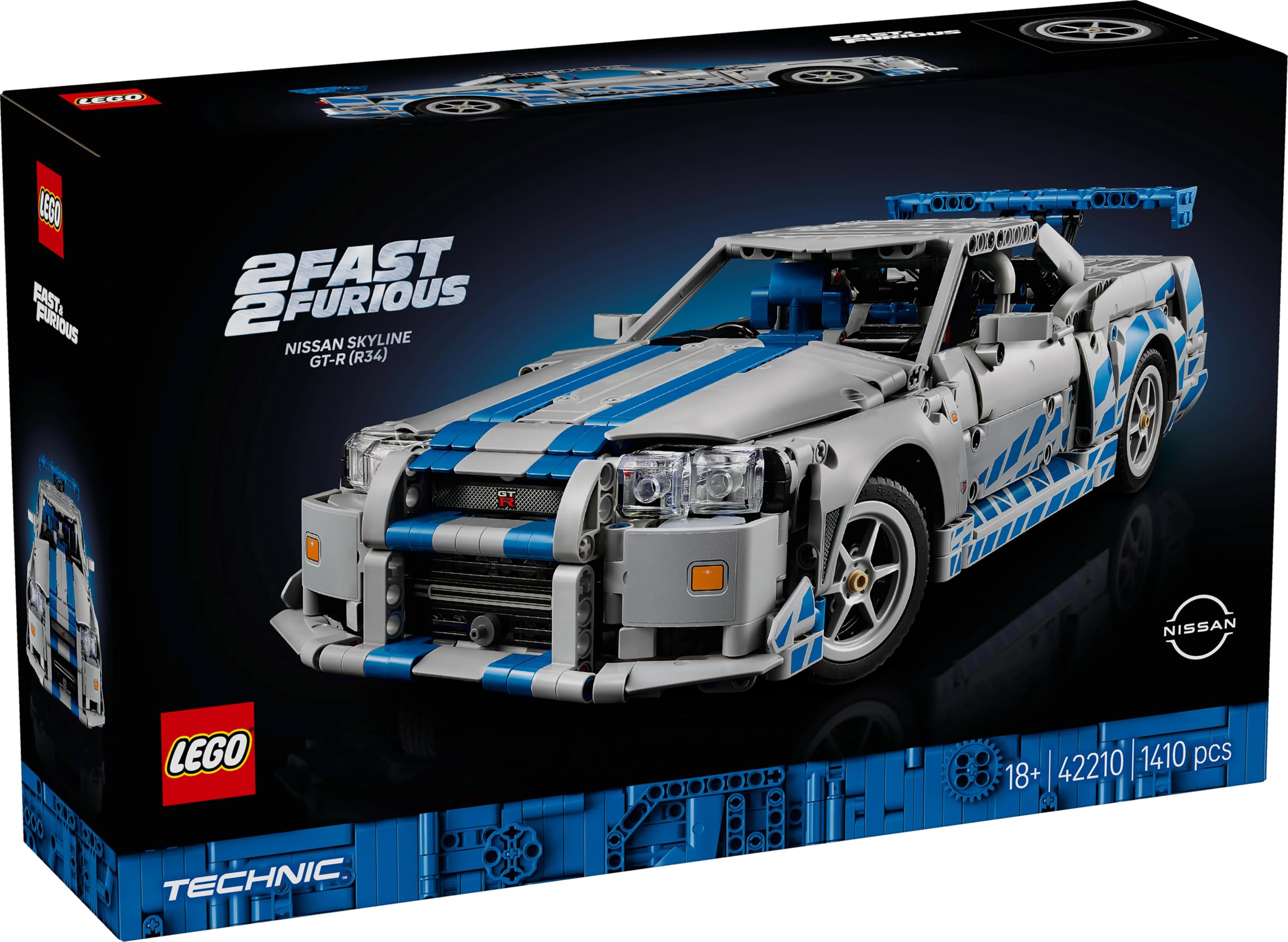 LEGO Technic 42210 2 Fast 2 Furious Nissan Skyline GT-R R34, Automodell-Bausatz für Erwachsene mit Driftfunktion, Lenkung & 6-Zylinder-Motor