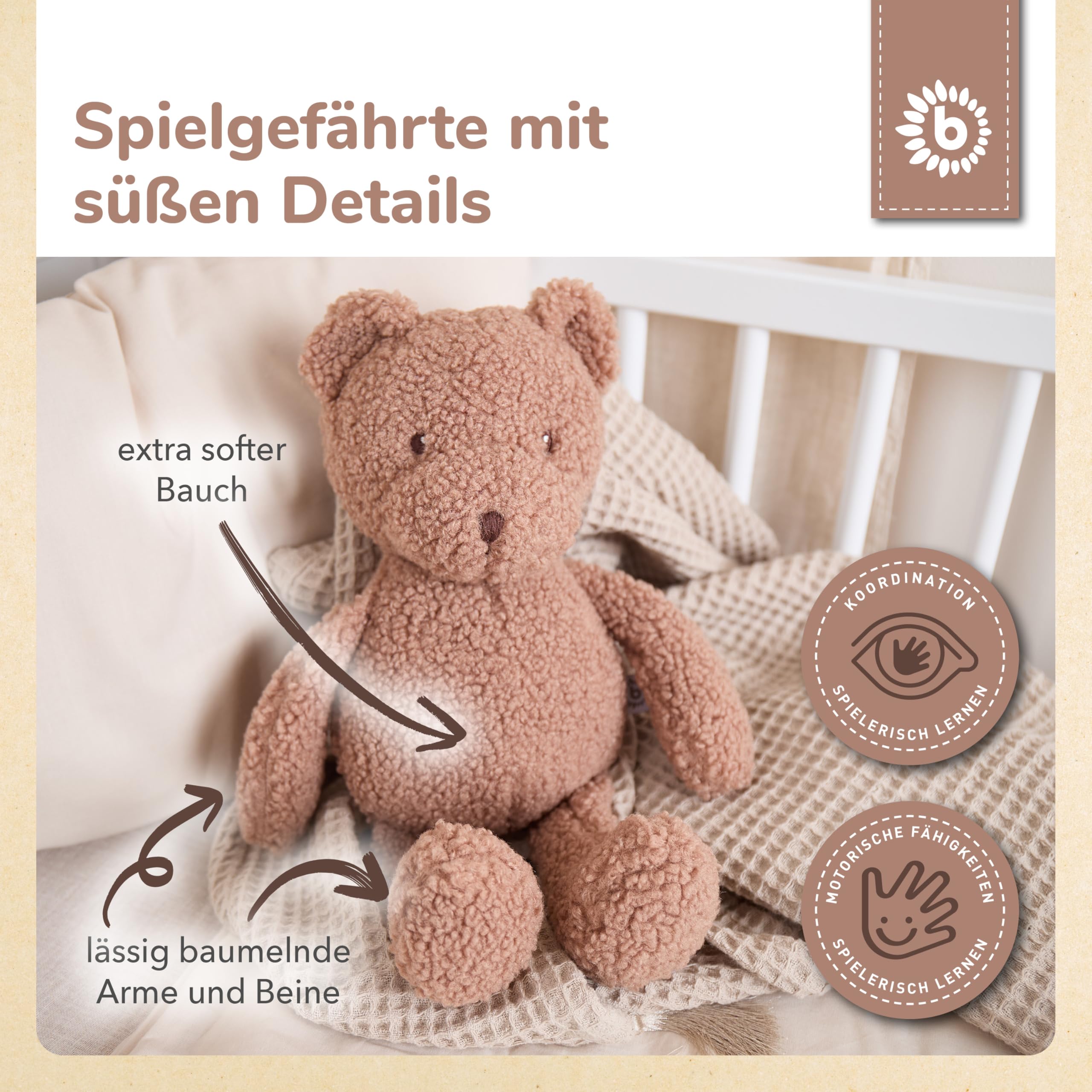 Bieco Kuscheltier Bär Mika | 37 cm | Teddybär aus Bouclé | Plüschbär | Plüschtier Teddy XXL Tedy Bear Plüschtier