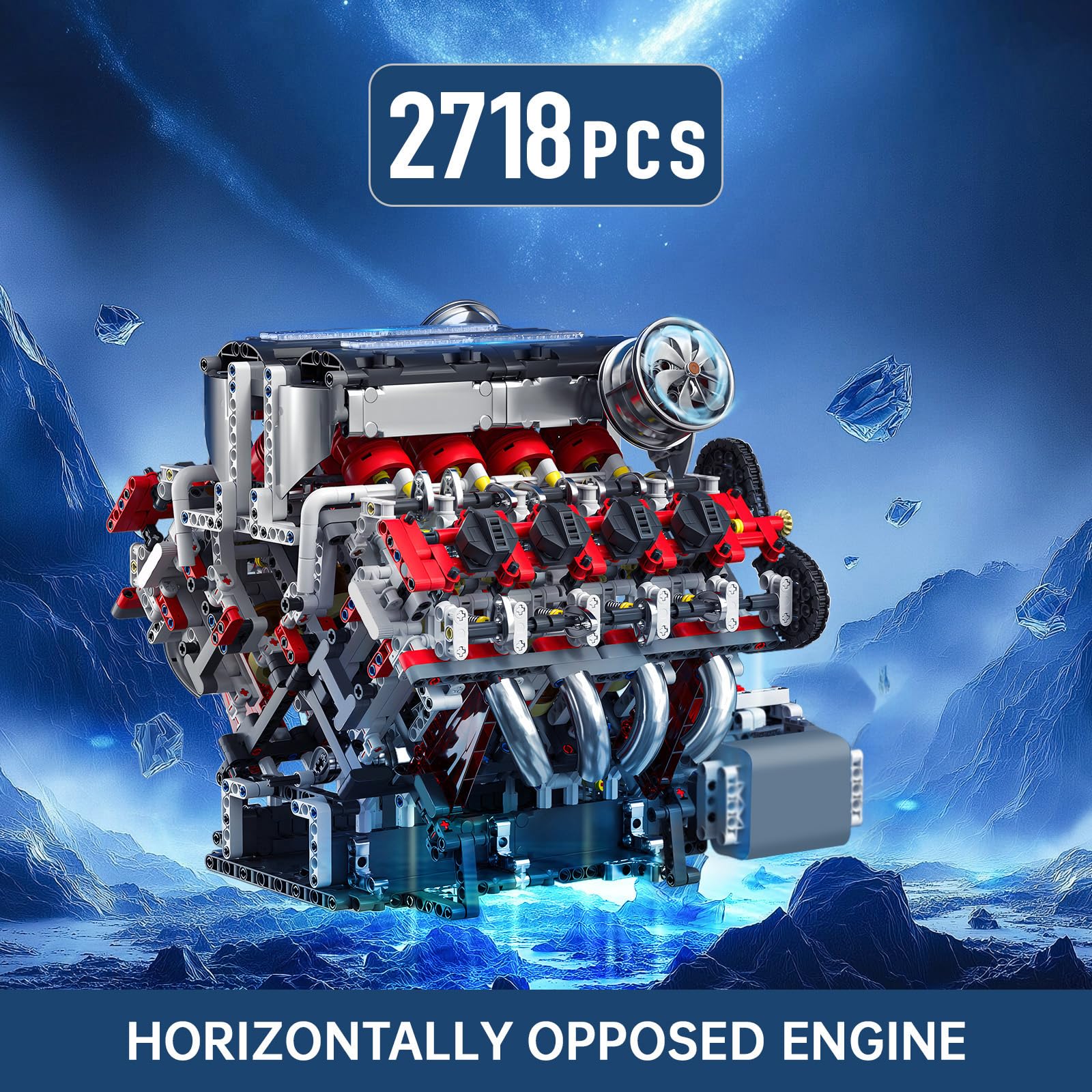 Mould King 10130 V8 Motor Bausatz, 2718 Klemmbausteine Technik F488 Auto Motor Modell mit funktionsfähigem Engine Kit für Erwachsene