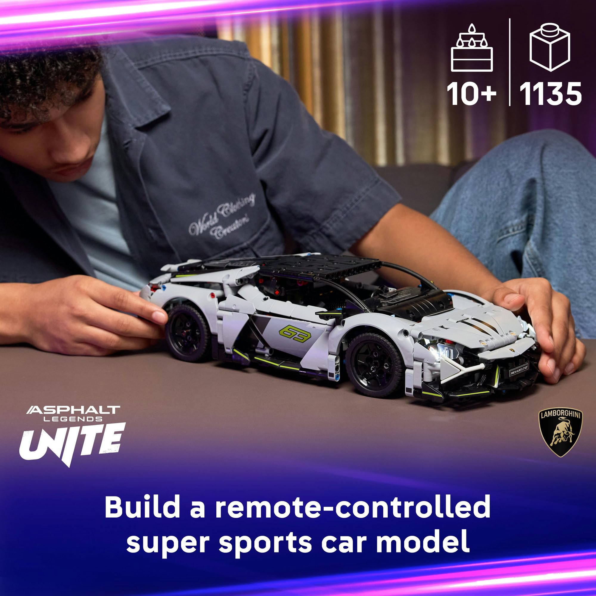 LEGO Technic 42214 Lamborghini Revuelto, ferngesteuertes Supersportwagen Modellauto mit Licht, Lenkung & Akku-Hub, Bausatz ab 10 Jahren