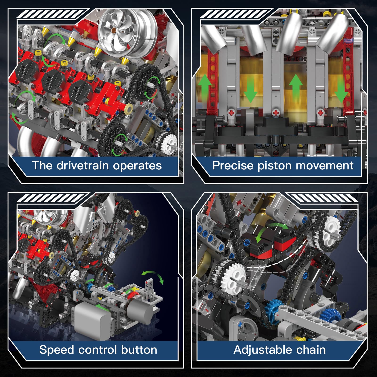 Mould King 10130 V8 Motor Bausatz, 2718 Klemmbausteine Technik F488 Auto Motor Modell mit funktionsfähigem Engine Kit für Erwachsene