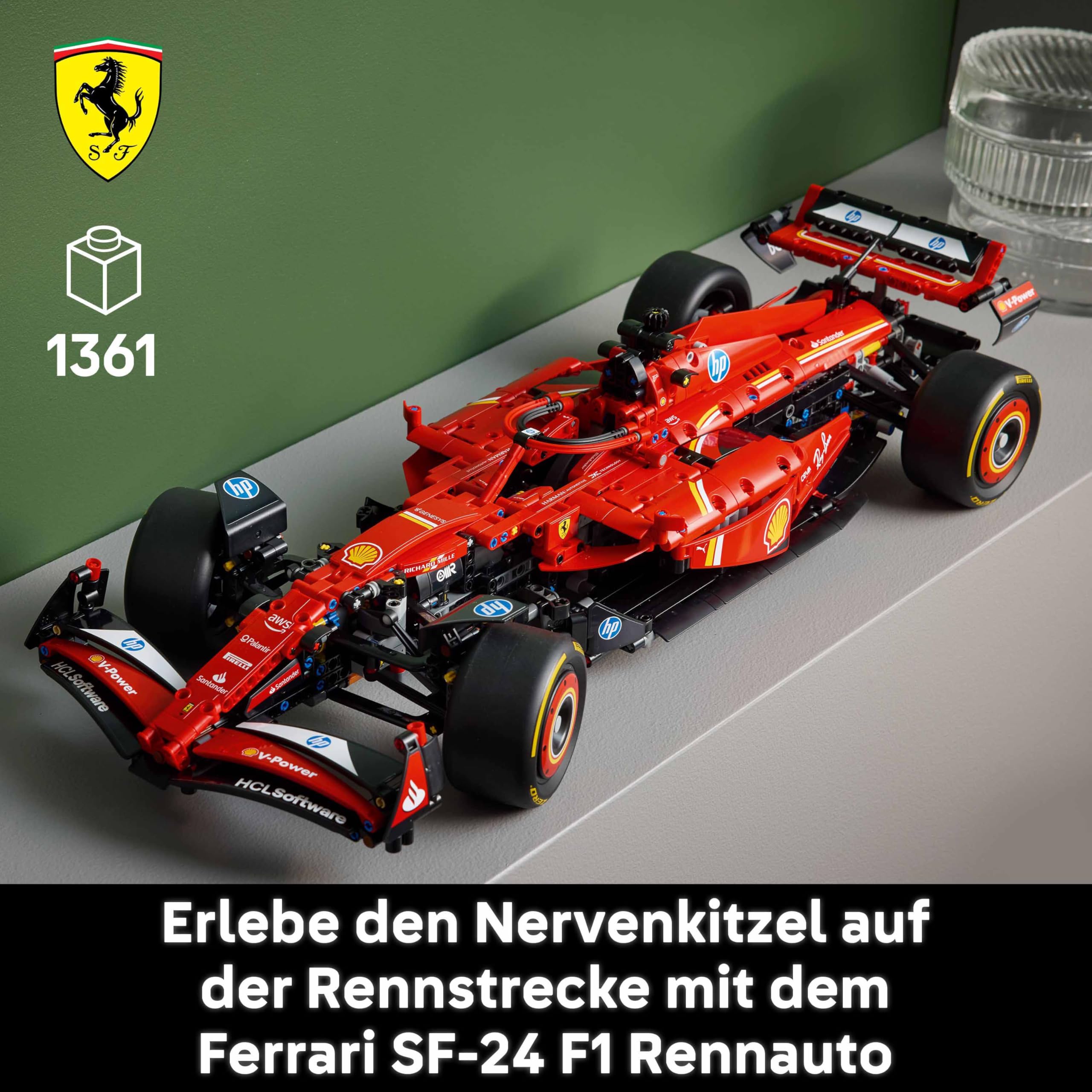 LEGO Technic 42207 Ferrari SF-24 F1 Rennwagen 1:8 mit V6-Motor, Getriebe, Lenkung & DRS, inkl. Speed Champions 30709 Polybag Sammlerset