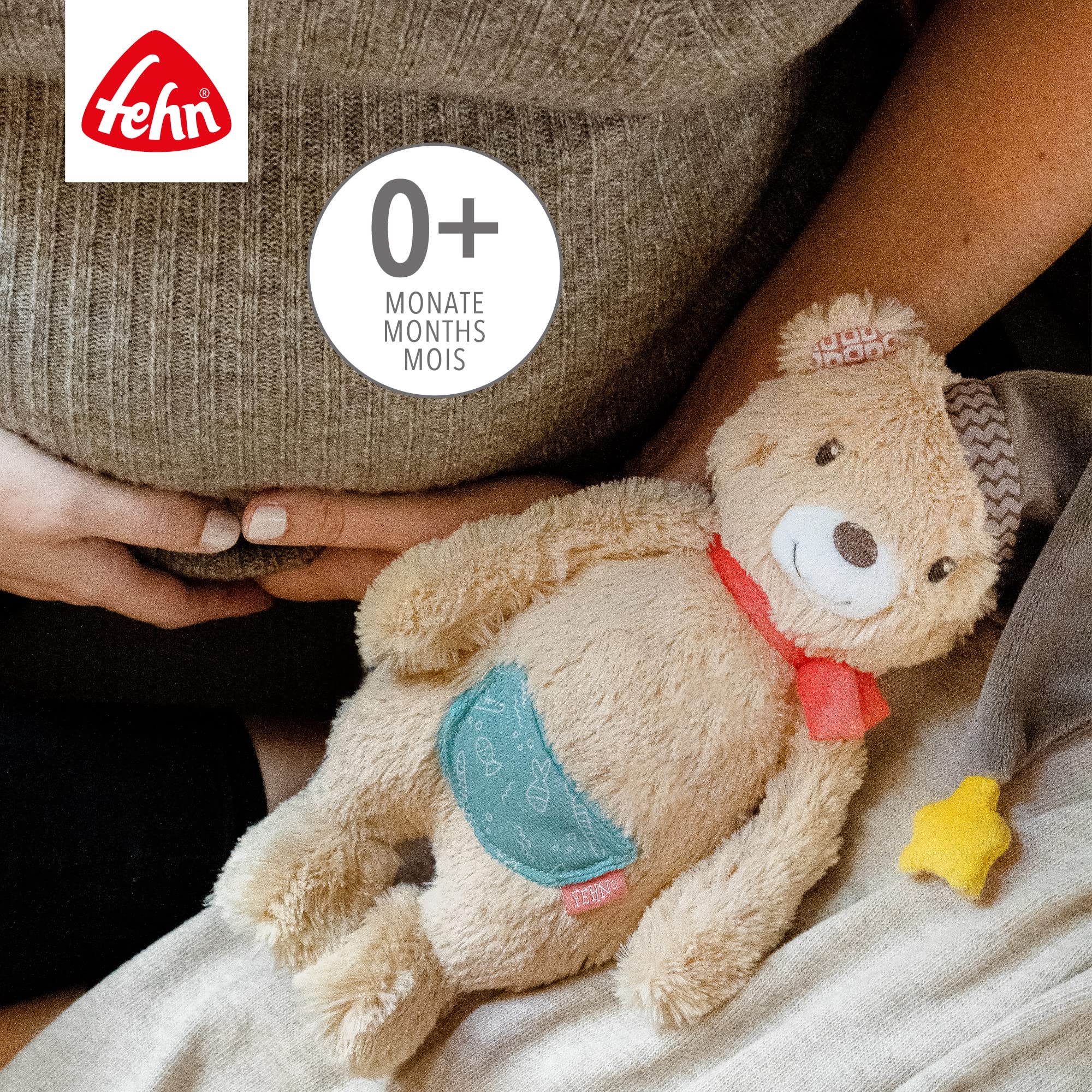 Fehn Kuscheltier Bär Bruno – Weicher Teddybär für Neugeborene als Einschlafhilfe - Stofftier zum Greifen